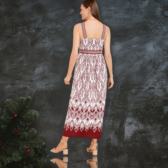 NWT Talbots Modern Poplin Fit & Flare Dress in White/Sangria Bohemian Medallion - Picture 2 of 16